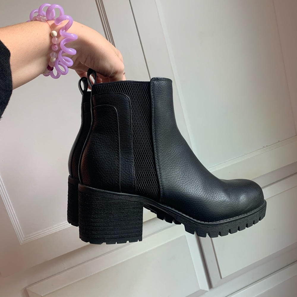 womens black leather bootie heels, worn once